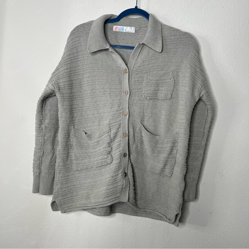 *NEW* Free People Beach Textured Knit Collared Cardigan, Grey, size XS - Picture 2 of 4